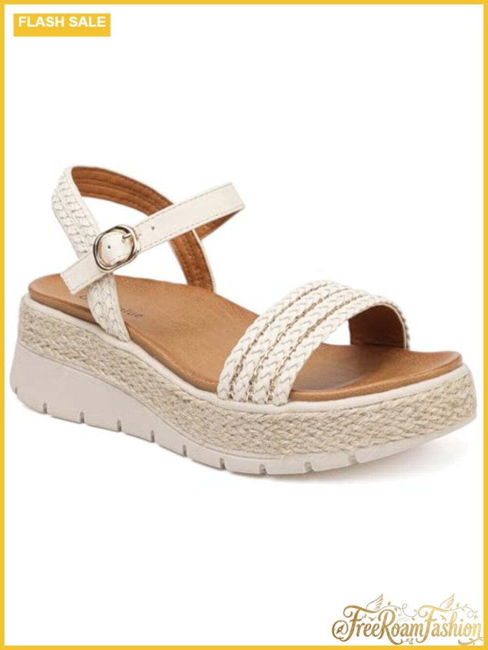 Womens Platform Espadrille Wedge Sandals Open Toe Adjustable Ankle Strap